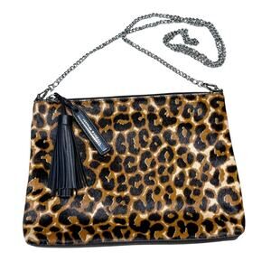 Loeffler Randall leopard print leather chain bag with tassel NEW